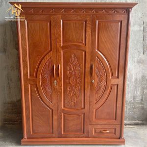 Tủ Quần Áo Gỗ 3 Cánh Chạm Hoa Đẹp Mắt Giá Rẻ