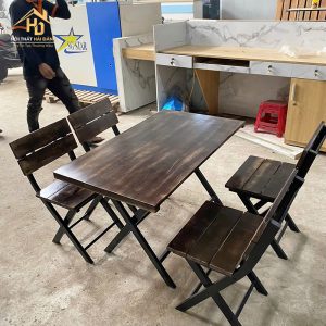 Bộ Bàn Ghế Gỗ Xếp Chân Sắt Giá Xưởng BGQ004 6 bo ban ghe go 1
