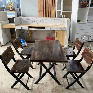 Bộ Bàn Ghế Gỗ Xếp Chân Sắt Giá Xưởng BGQ004 5 bo ban ghe go 2