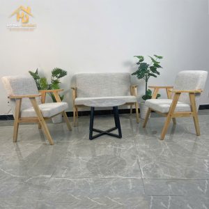 Bộ Bàn Ghế Sofa Cafe Gỗ Nệm Xám Hiện Đại 2 ban ghe cafe go 1