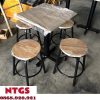 Bộ Bàn 4 Ghế Mặt Gỗ Chân Sắt Nhỏ Giá Xưởng CF078