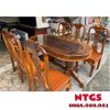 Bàn Ăn Gỗ Tràm Hình Oval Mặt Kính 6 Ghế BA039