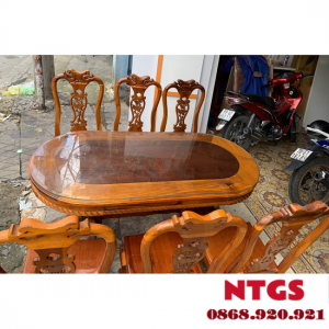 Bàn Ăn Gỗ Tràm Hình Oval Mặt Kính 6 Ghế BA039 2 ban an 6 ghe