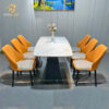 Bộ Bàn Ăn Mặt Ceramic Kèm 6 Ghế Da