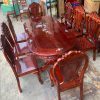 Bộ Bàn Ăn Oval Cẩn Hoa Hồng Kèm 8 Ghế Gỗ Tràm
