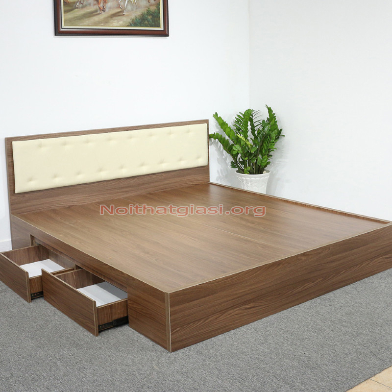 Mẫu giường gỗ công nghiệp bọc da, bọc nệm đầu giường
