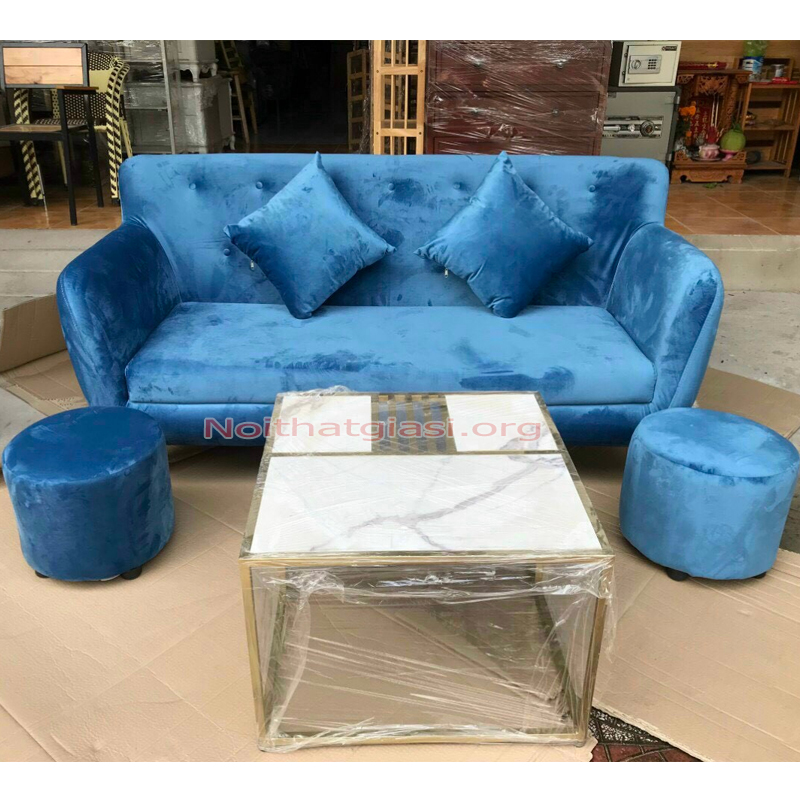 sofa-xanh Bộ Sofa Vải Nhung Màu Xanh Giá Xưởng