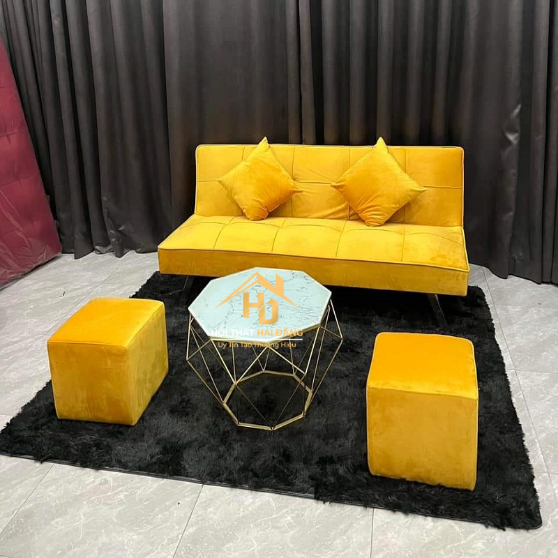 sofa2.1 Bộ Sofa Bed Vải Nhung Màu Đỏ Cao Cấp