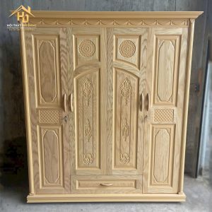 Tủ Quần Áo 4 Cánh Gỗ Tự Nhiên Phủ Màu Sồi