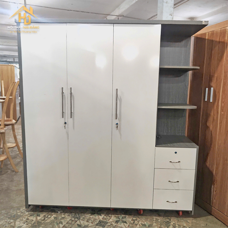 Tủ Quần Áo Gỗ 3 Cánh Kèm Kệ Và Hộc Kéo 3-canh-kem-ke-2 Tủ Quần Áo Gỗ 3 Cánh Kèm Kệ Và Hộc Kéo