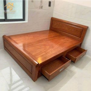 Giường Ngủ Gỗ Hương Đá 2 Ngăn Kéo Tiện Lợi
