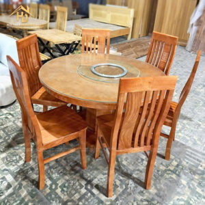 Bộ Bàn Ăn Gỗ Mặt Tròn 6 Ghế Giá Tốt