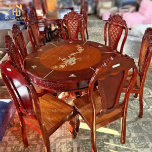 Bộ Bàn Ăn Gỗ Tự Nhiên Chạm Khắc Tinh Xảo Sang Trọng