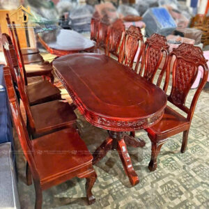 Bộ Bàn Ăn Gỗ Mặt Oval Độc Đáo 2 bo ban an 8