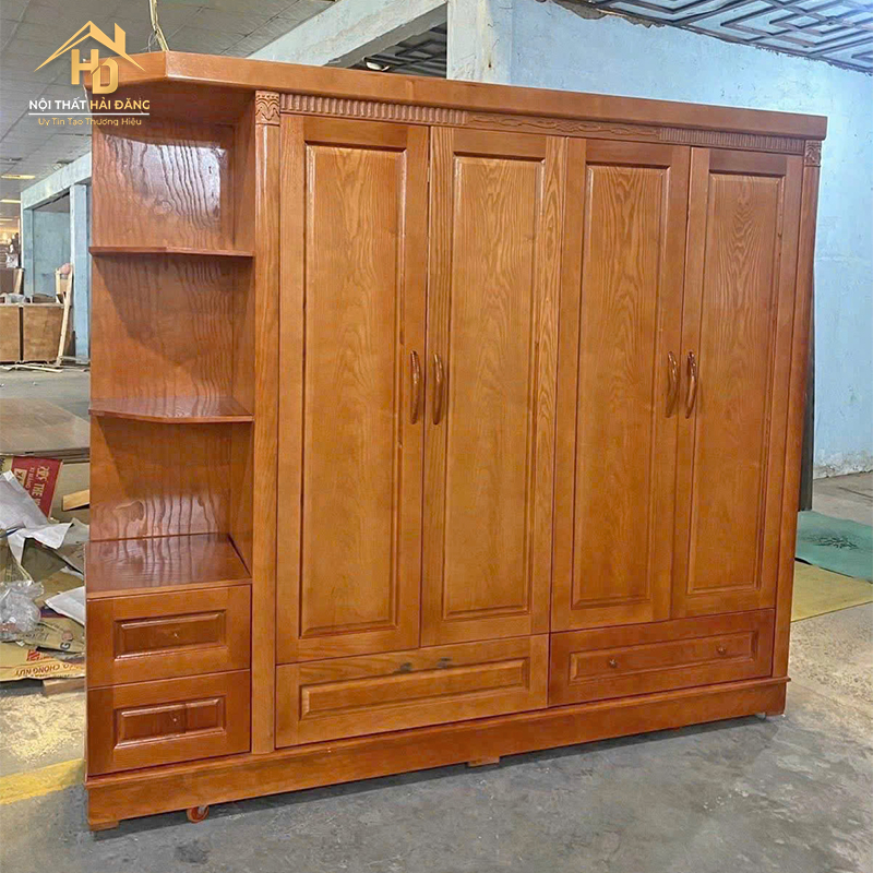 tu-quan-ao-4-canh-kem-ke-1 Tủ Quần Áo Gỗ Sồi 4 Cánh Liền Kệ ( Nhiều Mẫu)