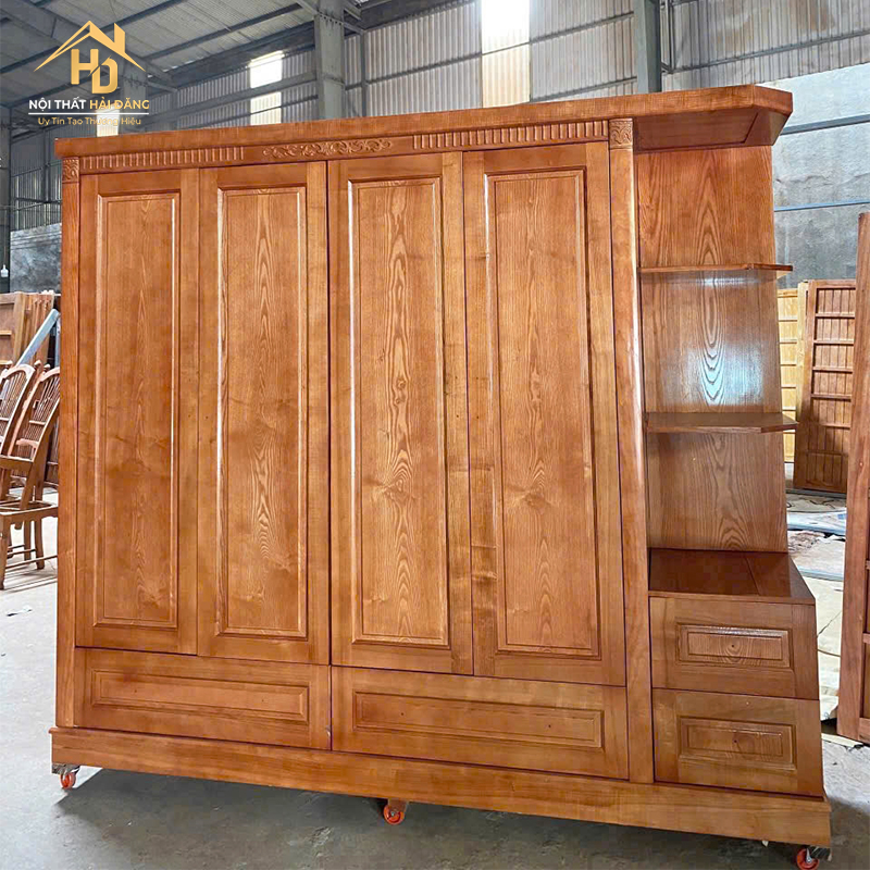 tu-quan-ao-4-canh-kem-ke-3 Tủ Quần Áo Gỗ Sồi 4 Cánh Liền Kệ ( Nhiều Mẫu)