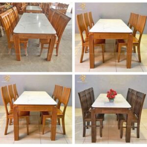 Bộ Bàn Ăn Mặt Đá Gỗ Tự Nhiên Hiện Đại (Nhiều Màu)