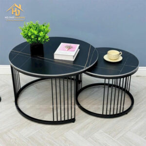 Bàn Sofa Đôi Mặt Đá Ceramic, Chân Kim Loại Chắc Chắn