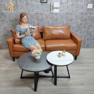 Bàn Sofa Đôi Mặt Tròn Trắng Đen Phong CáchTối Giản
