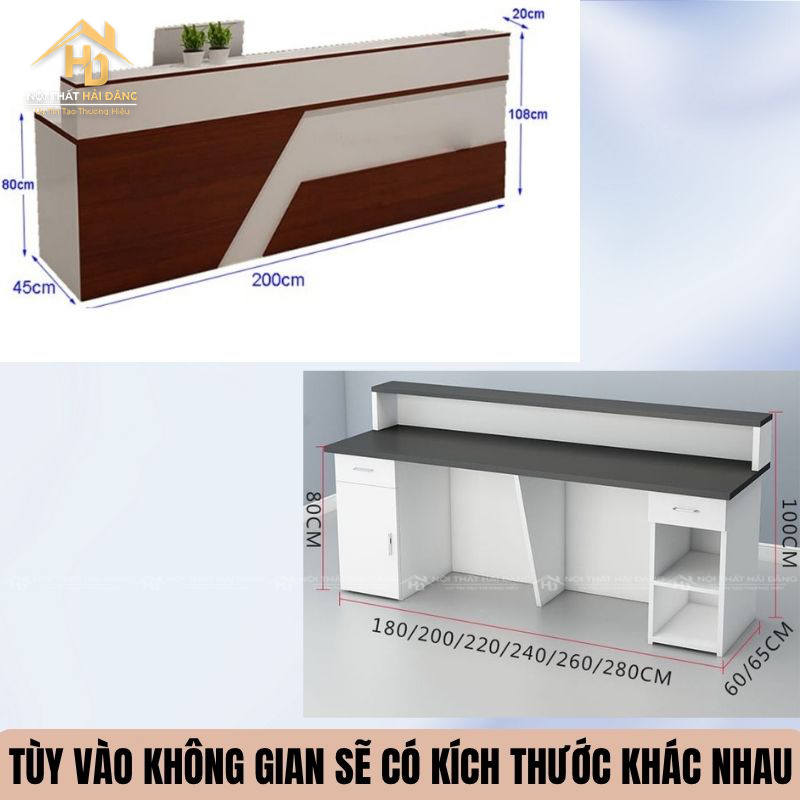 kích thước quầy lễ tân