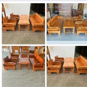 Bộ Ghế Salon Gỗ Sồi Tự Nhiên Tay Hộp Chạm Tròn