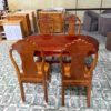 Bộ Bàn Ăn Gỗ Gõ Đỏ 4 Ghế Chạm Hoa Văn Sang Trọng