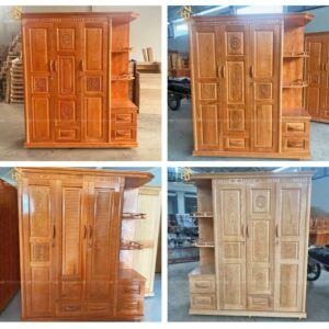 Tủ Quần Áo Gỗ 3 Cánh Liền Kệ Chạm Hoa Văn (Nhiều Màu)