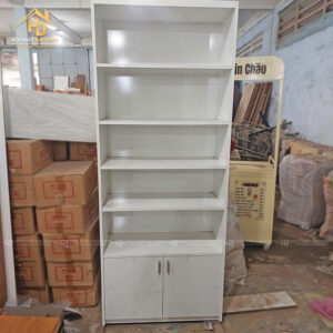 Tủ Trưng Bày Gỗ Màu Trắng 5 Tầng