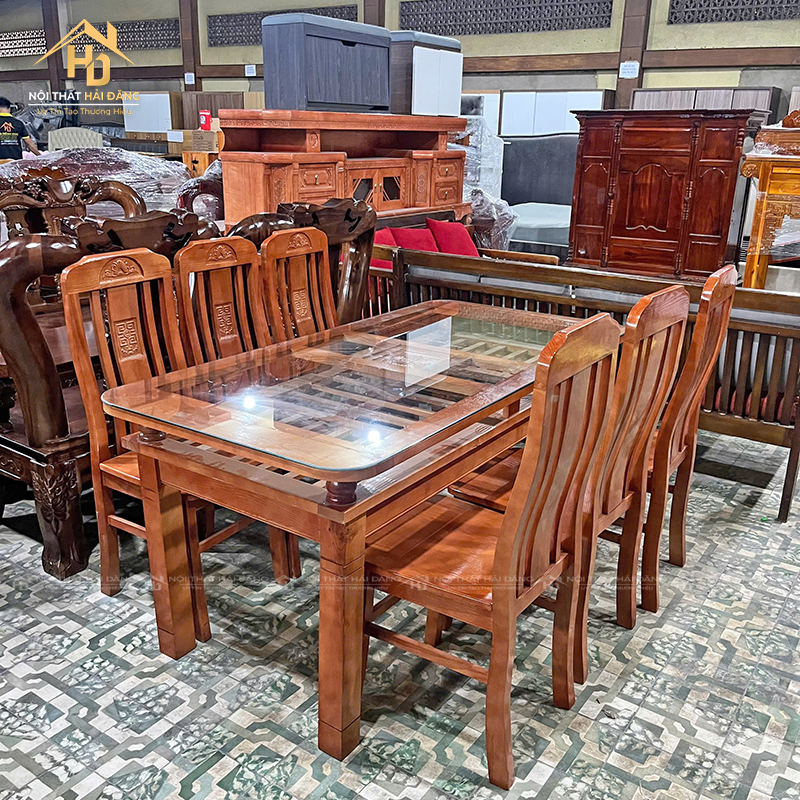 ban-an-6-ghe-3 Bộ Bàn Ăn Gỗ 2 Tầng, 6 Ghế Mặt Kính Sang Trọng