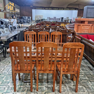 Bộ Bàn Ăn Gỗ 2 Tầng, 6 Ghế Mặt Kính Sang Trọng 2 ban an 6 ghe 4