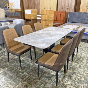 Bộ Bàn Ăn 6 Ghế Mặt Đá Vân Mây Chân Sắt 2 ban an boc nem 4
