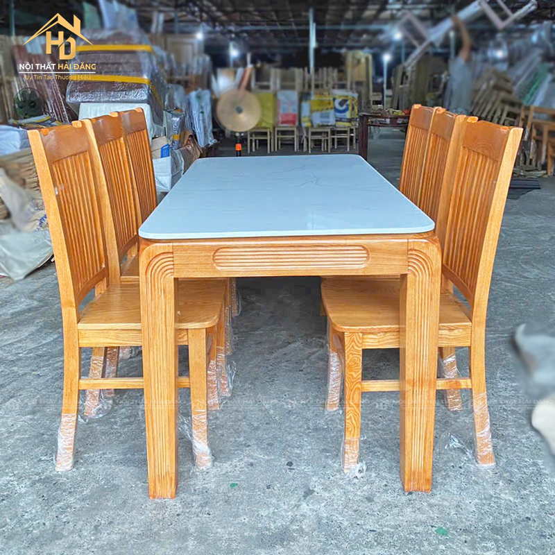 ban-an-gia-dinh-hai-dang Bàn Ăn Gỗ Mặt Đá, 6 Ghế Lưng Nan Thoáng Mát