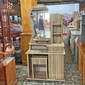 Bàn Trang Điểm Gỗ Gương Oval Có Hộc Tủ Tiện Lợi