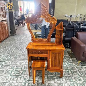 Bàn Phấn Gỗ Tự Nhiên Khắc Chốp Trên Gương
