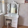 Bàn Phấn Gỗ Gương Vuông Đèn Trắng Tiện Dụng