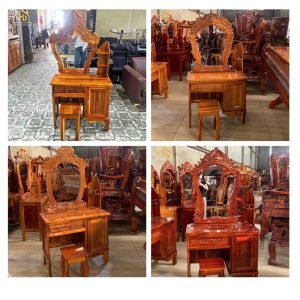 Bàn Phấn Gỗ Tự Nhiên Khắc Chốp Trên Gương (Nhiều Mẫu)