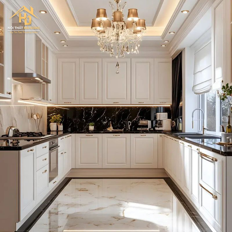 mẫu tủ bếp tân cổ điển chữ U