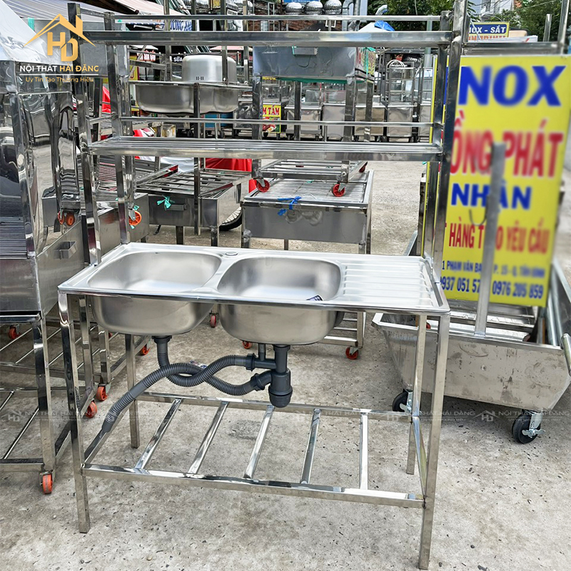 Bồn Rửa Inox 2 Hộc 1 Chờ + Kệ bon-rua-2-hoc-1-cho-1-ke Bồn Rửa Inox 2 Hộc 1 Chờ + Kệ
