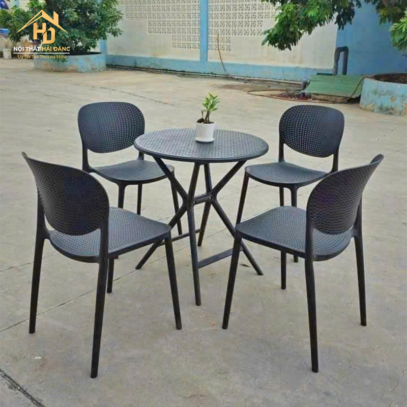 ghe-nhua-duc-1 Bộ Bàn Ghế Cafe Tròn Nhựa Đúc Hiện Đại (Nhiều Màu)