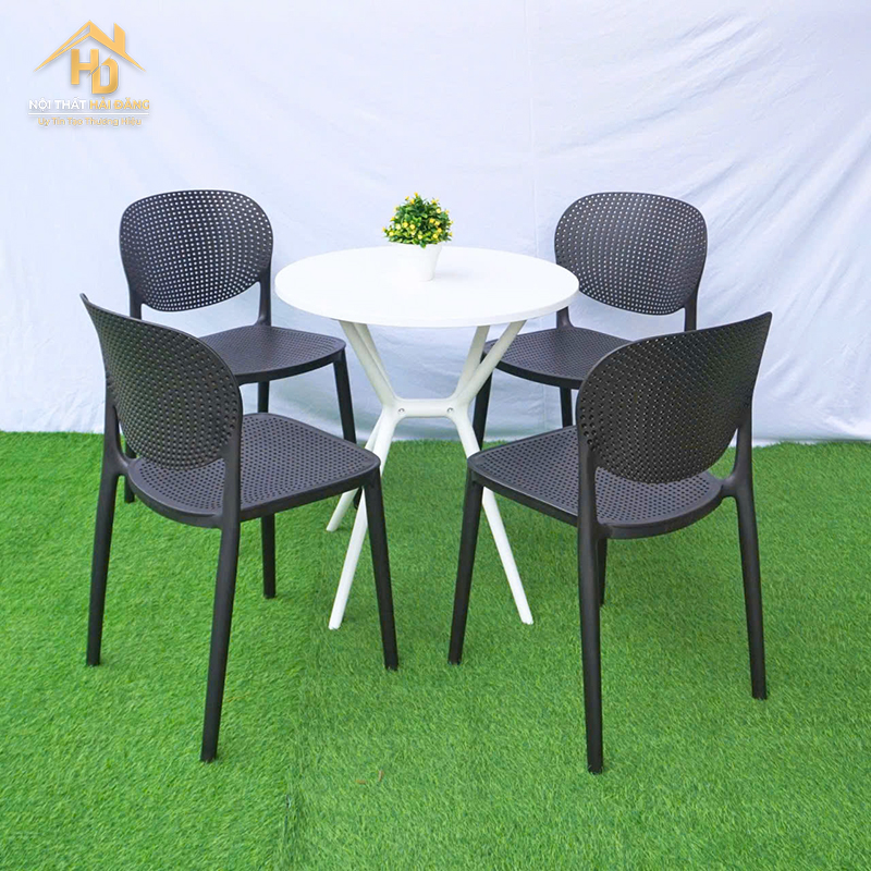 ghe-nhua-duc-6 Bộ Bàn Ghế Cafe Tròn Nhựa Đúc Hiện Đại (Nhiều Màu)