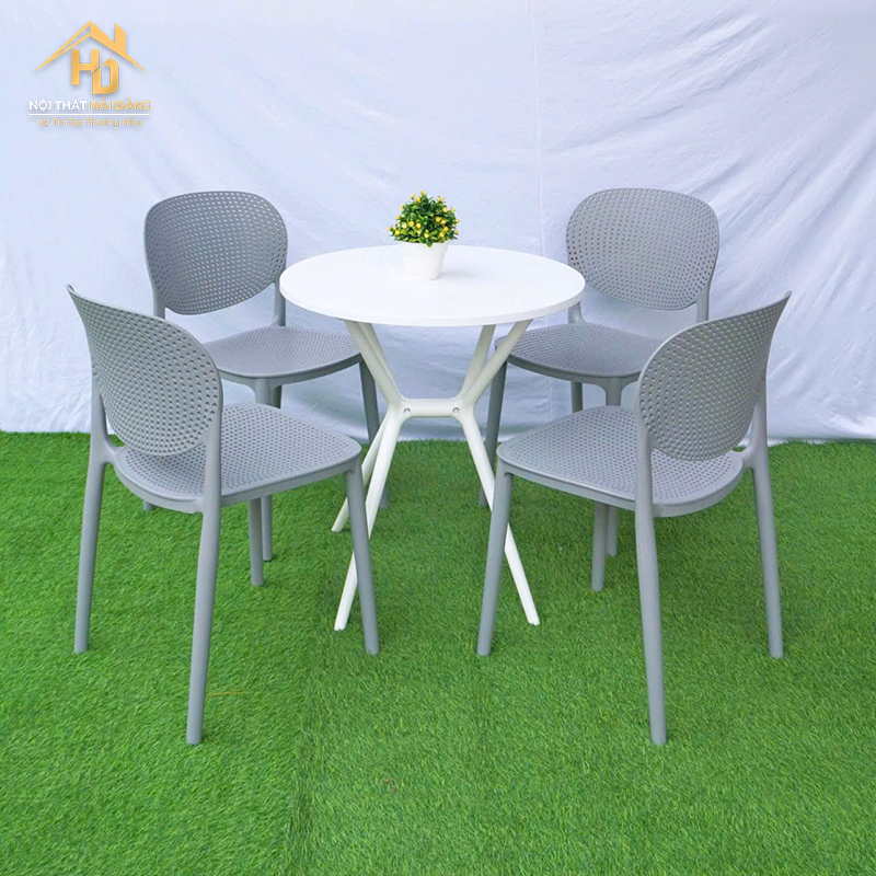 ghe-nhua-duc-7 Bộ Bàn Ghế Cafe Tròn Nhựa Đúc Hiện Đại (Nhiều Màu)