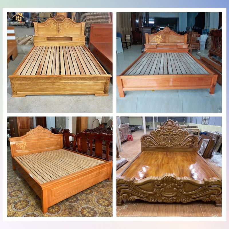 giường gỗ tân cổ điển tự nhiên