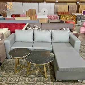 Sofa Góc Chữ L Bọc Vải Màu Xám, Gối Tựa Thoải Mái