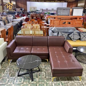 Sofa Góc Chữ L Bọc Da Màu Nâu Sang Trọng