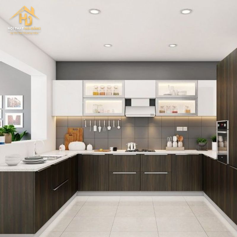 tủ bếp chữ U hiện đại