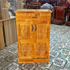Tủ Giày Gỗ 2 Cánh Chạm Hoa Văn Đẹp Mắt