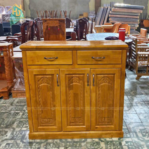 Tủ Giày Gỗ 3 Cánh Chạm Hoa Văn Cổ Điển