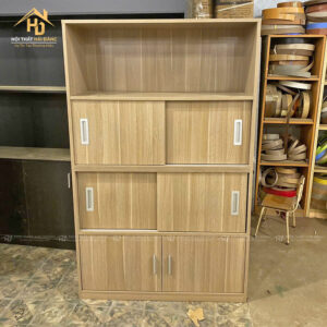 Tủ Trưng Bày Gỗ Kết Hợp Tủ Lưu Trữ Cửa Lùa Tiện Lợi