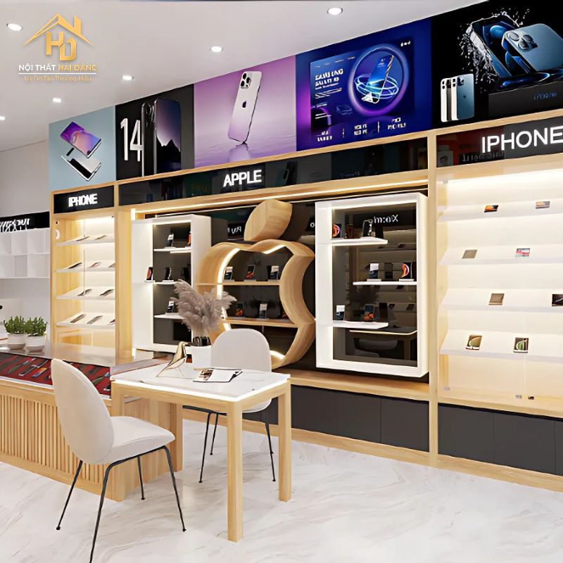 tủ trưng bày điện thoại bằng gỗ