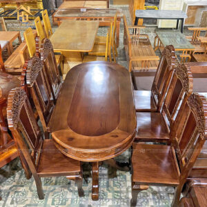 Bộ Bàn Ăn Gỗ Tự Nhiên Hình Oval Màu Nhớt 6 Ghế